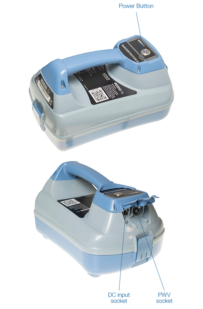 A close-up of a blue and grey plastic container

Description automatically generated